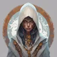 Kassandra white hooded assassin, Highly Detailed, Vibrant Colors, Ink Art, Fantasy, Dark by Peter Mohrbacher