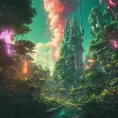 Studio ghibli, rocket explosion, jungle, solar, green technology, optimist future, 8k, Bokeh effect, Cinematic Lighting, Iridescence, Vibrant by Beeple, Dan Mumford, Greg Rutkowski, WLOP