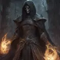 Necromancer in a haunted battlefield, Highly Detailed, Intricate, Gothic, Volumetric Lighting, Fantasy, Dark by Stanley Artgerm Lau