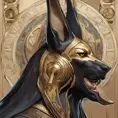 close up fierce looking egyptian god Anubis, 4k, Highly Detailed, Hyper Detailed, Powerful, Artstation, Vintage Illustration, Digital Painting, Sharp Focus, Smooth, Concept Art by Stanley Artgerm Lau, Alphonse Mucha, Greg Rutkowski