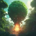 Studio ghibli, rocket explosion, jungle, solar, green technology, optimist future, 8k, Bokeh effect, Cinematic Lighting, Octane Render, Iridescence, Vibrant by Beeple, Dan Mumford, Greg Rutkowski, WLOP