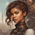 Steampunk portrait of Zendaya, Highly Detailed, Intricate, Artstation, Beautiful, Digital Painting, Sharp Focus, Concept Art, Elegant