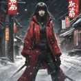 A mysterious Gogo Yubari kill bill ninja in a dark snowy Tokyo town, 8k, Intricate Details, Trending on Artstation, Beautiful, Stunning, Centered by Stanley Artgerm Lau, WLOP