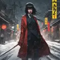 A mysterious Gogo Yubari kill bill ninja in a dark snowy Tokyo town, 8k, Intricate Details, Trending on Artstation, Beautiful, Stunning, Centered by Stanley Artgerm Lau, WLOP