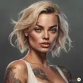 Matte portrait of Margot Robbie with tattoos, 8k, Highly Detailed, Powerful, Alluring, Artstation, Magical, Digital Painting, Photo Realistic, Sharp Focus, Volumetric Lighting, Concept Art by Stanley Artgerm Lau, Alphonse Mucha, Greg Rutkowski