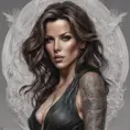 Matte portrait of Kate Beckinsale with tattoos, 8k, Highly Detailed, Powerful, Alluring, Artstation, Magical, Digital Painting, Photo Realistic, Sharp Focus, Volumetric Lighting, Concept Art by Stanley Artgerm Lau, Alphonse Mucha, Greg Rutkowski