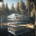 Beautiful futuristic architectural glass house in the forest on a large lake, 8k, Award-Winning, Highly Detailed, Beautiful, Epic, Octane Render, Unreal Engine, Radiant, Volumetric Lighting by Archillect