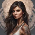 Matte portrait of Nina Dobrev with tattoos, 8k, Highly Detailed, Powerful, Alluring, Artstation, Magical, Digital Painting, Photo Realistic, Sharp Focus, Volumetric Lighting, Concept Art by Stanley Artgerm Lau, Alphonse Mucha, Greg Rutkowski