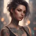 Matte portrait of Lyx with tattoos, 8k, Highly Detailed, Alluring, Artstation, Bokeh effect, Sharp Focus, Volumetric Lighting, Concept Art by Stanley Artgerm Lau, Greg Rutkowski