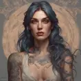 Matte portrait of Florence Faivre with tattoos, 8k, Highly Detailed, Powerful, Alluring, Artstation, Magical, Digital Painting, Photo Realistic, Sharp Focus, Volumetric Lighting, Concept Art by Stanley Artgerm Lau, Alphonse Mucha, Greg Rutkowski