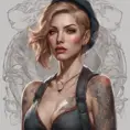 Matte portrait of Quinn with tattoos, 8k, Highly Detailed, Powerful, Alluring, Artstation, Magical, Digital Painting, Photo Realistic, Sharp Focus, Volumetric Lighting, Concept Art by Stanley Artgerm Lau, Alphonse Mucha, Greg Rutkowski