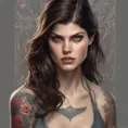 Matte portrait of Alexandra Daddario with tattoos, 8k, Highly Detailed, Powerful, Alluring, Artstation, Magical, Digital Painting, Photo Realistic, Sharp Focus, Volumetric Lighting, Concept Art by Stanley Artgerm Lau, Alphonse Mucha, Greg Rutkowski