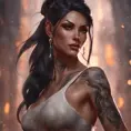 Matte portrait of Nidalee with tattoos, 8k, Highly Detailed, Alluring, Artstation, Bokeh effect, Sharp Focus, Volumetric Lighting, Concept Art by Stanley Artgerm Lau, Greg Rutkowski