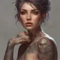 Matte portrait of Lyx with tattoos, 8k, Highly Detailed, Powerful, Alluring, Artstation, Magical, Digital Painting, Photo Realistic, Sharp Focus, Volumetric Lighting, Concept Art by Stanley Artgerm Lau, Alphonse Mucha, Greg Rutkowski