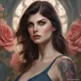 Matte portrait of Alexandra Daddario with tattoos, 8k, Highly Detailed, Powerful, Alluring, Artstation, Magical, Digital Painting, Photo Realistic, Sharp Focus, Volumetric Lighting, Concept Art by Stanley Artgerm Lau, Alphonse Mucha, Greg Rutkowski