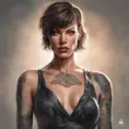 Matte portrait of Milla Jovovich with tattoos, 8k, Highly Detailed, Alluring, Artstation, Bokeh effect, Sharp Focus, Volumetric Lighting, Concept Art by Stanley Artgerm Lau, Greg Rutkowski