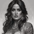 Matte portrait of Salma Hayek with tattoos, 8k, Highly Detailed, Powerful, Alluring, Artstation, Magical, Digital Painting, Photo Realistic, Sharp Focus, Volumetric Lighting, Concept Art by Stanley Artgerm Lau, Alphonse Mucha, Greg Rutkowski