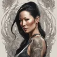 Matte portrait of Lucy Liu with tattoos, 8k, Highly Detailed, Powerful, Alluring, Artstation, Magical, Digital Painting, Photo Realistic, Sharp Focus, Volumetric Lighting, Concept Art by Stanley Artgerm Lau, Alphonse Mucha, Greg Rutkowski