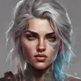 Colorful portrait of a tattooed Ciri with a grey scale face, 4k, Highly Detailed, Hyper Detailed, Powerful, Artstation, Vintage Illustration, Digital Painting, Sharp Focus, Smooth, Concept Art by Stanley Artgerm Lau, Greg Rutkowski