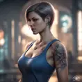 Matte portrait of Jill Valentine with tattoos, 8k, Highly Detailed, Alluring, Artstation, Bokeh effect, Sharp Focus, Volumetric Lighting, Concept Art by Stanley Artgerm Lau, Greg Rutkowski