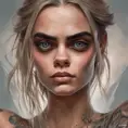 Matte portrait of Cara Delevingne with tattoos, 8k, Highly Detailed, Powerful, Alluring, Artstation, Magical, Digital Painting, Photo Realistic, Sharp Focus, Volumetric Lighting, Concept Art by Stanley Artgerm Lau, Alphonse Mucha, Greg Rutkowski