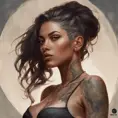 Matte portrait of Samira with tattoos, 8k, Highly Detailed, Powerful, Alluring, Artstation, Magical, Digital Painting, Photo Realistic, Sharp Focus, Volumetric Lighting, Concept Art by Stanley Artgerm Lau, Alphonse Mucha, Greg Rutkowski