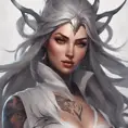 Matte portrait of Irelia with tattoos, 8k, Highly Detailed, Powerful, Alluring, Artstation, Magical, Digital Painting, Photo Realistic, Sharp Focus, Volumetric Lighting, Concept Art by Stanley Artgerm Lau, Alphonse Mucha, Greg Rutkowski