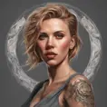 Matte portrait of Scarlett Johansson with tattoos, 8k, Highly Detailed, Powerful, Alluring, Artstation, Magical, Digital Painting, Photo Realistic, Sharp Focus, Volumetric Lighting, Concept Art by Stanley Artgerm Lau, Alphonse Mucha, Greg Rutkowski