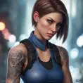 Matte portrait of Jill Valentine with tattoos, 8k, Highly Detailed, Alluring, Artstation, Bokeh effect, Sharp Focus, Volumetric Lighting, Concept Art by Stanley Artgerm Lau, Greg Rutkowski