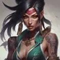 Matte portrait of Akali from League of Legends with tattoos, 8k, Highly Detailed, Powerful, Alluring, Artstation, Magical, Digital Painting, Photo Realistic, Sharp Focus, Volumetric Lighting, Concept Art by Stanley Artgerm Lau, Alphonse Mucha, Greg Rutkowski