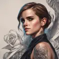 Matte portrait of Emma Watson with tattoos, 8k, Highly Detailed, Powerful, Alluring, Artstation, Magical, Digital Painting, Photo Realistic, Sharp Focus, Volumetric Lighting, Concept Art by Stanley Artgerm Lau, Alphonse Mucha, Greg Rutkowski