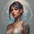 Matte portrait of Sona with tattoos, 8k, Highly Detailed, Powerful, Alluring, Artstation, Magical, Digital Painting, Photo Realistic, Sharp Focus, Volumetric Lighting, Concept Art by Stanley Artgerm Lau, Alphonse Mucha, Greg Rutkowski