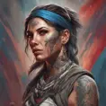 Colorful portrait of a tattooed Kassandra with a grey scale face, 4k, Highly Detailed, Hyper Detailed, Powerful, Artstation, Vintage Illustration, Digital Painting, Sharp Focus, Smooth, Concept Art by Stanley Artgerm Lau, Greg Rutkowski