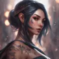 Matte portrait of Irelia with tattoos, 8k, Highly Detailed, Alluring, Artstation, Bokeh effect, Sharp Focus, Volumetric Lighting, Concept Art by Stanley Artgerm Lau, Greg Rutkowski