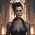 Matte portrait of Morgana with tattoos, 8k, Highly Detailed, Alluring, Artstation, Bokeh effect, Sharp Focus, Volumetric Lighting, Concept Art by Stanley Artgerm Lau, Greg Rutkowski