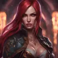 Matte portrait of Katarina from League of Legends with tattoos, 8k, Highly Detailed, Powerful, Alluring, Artstation, Magical, Digital Painting, Photo Realistic, Sharp Focus, Volumetric Lighting, Concept Art by Stanley Artgerm Lau, Alphonse Mucha, Greg Rutkowski