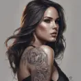 Matte portrait of Eiza González with tattoos, 8k, Highly Detailed, Powerful, Alluring, Artstation, Magical, Digital Painting, Photo Realistic, Sharp Focus, Volumetric Lighting, Concept Art by Stanley Artgerm Lau, Alphonse Mucha, Greg Rutkowski