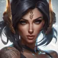 Matte portrait of Sivir with tattoos, 8k, Highly Detailed, Alluring, Artstation, Bokeh effect, Sharp Focus, Volumetric Lighting, Concept Art by Stanley Artgerm Lau, Greg Rutkowski