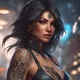 Matte portrait of Sivir with tattoos, 8k, Highly Detailed, Alluring, Artstation, Bokeh effect, Sharp Focus, Volumetric Lighting, Concept Art by Stanley Artgerm Lau, Greg Rutkowski