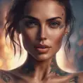 Matte portrait of Irina Shayk with tattoos, 8k, Highly Detailed, Alluring, Artstation, Bokeh effect, Sharp Focus, Volumetric Lighting, Concept Art by Stanley Artgerm Lau, Greg Rutkowski