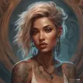 Matte portrait of Zoe Saldaña with tattoos, 8k, Highly Detailed, Powerful, Alluring, Artstation, Magical, Digital Painting, Photo Realistic, Sharp Focus, Volumetric Lighting, Concept Art by Stanley Artgerm Lau, Alphonse Mucha, Greg Rutkowski