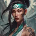 Matte portrait of Akali from League of Legends with tattoos, 8k, Highly Detailed, Powerful, Alluring, Artstation, Magical, Digital Painting, Photo Realistic, Sharp Focus, Volumetric Lighting, Concept Art by Stanley Artgerm Lau, Alphonse Mucha, Greg Rutkowski