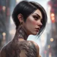 Matte portrait of Fiora with tattoos, 8k, Highly Detailed, Alluring, Artstation, Bokeh effect, Sharp Focus, Volumetric Lighting, Concept Art by Stanley Artgerm Lau, Greg Rutkowski