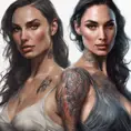 Matte portrait of Gal Gadot with tattoos, 8k, Highly Detailed, Powerful, Alluring, Artstation, Magical, Digital Painting, Photo Realistic, Sharp Focus, Volumetric Lighting, Concept Art by Stanley Artgerm Lau, Alphonse Mucha, Greg Rutkowski