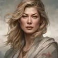 Matte portrait of Rosamund Pike with tattoos, 8k, Highly Detailed, Powerful, Alluring, Artstation, Magical, Digital Painting, Photo Realistic, Sharp Focus, Volumetric Lighting, Concept Art by Stanley Artgerm Lau, Alphonse Mucha, Greg Rutkowski