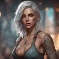 Matte portrait of Ciri with tattoos, 8k, Highly Detailed, Alluring, Artstation, Bokeh effect, Sharp Focus, Volumetric Lighting, Concept Art by Stanley Artgerm Lau, Greg Rutkowski