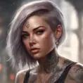 Matte portrait of A2 with tattoos, 8k, Highly Detailed, Alluring, Artstation, Bokeh effect, Sharp Focus, Volumetric Lighting, Concept Art by Stanley Artgerm Lau, Greg Rutkowski