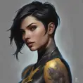 Matte portrait of Cassandra Cain with tattoos, 8k, Highly Detailed, Alluring, Artstation, Bokeh effect, Sharp Focus, Volumetric Lighting, Concept Art by Stanley Artgerm Lau, Greg Rutkowski