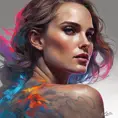 Natalie Portman, colorful painting on grey scale face, powerful, magic, thunders, dramatic lighting, intricate tattoos, wild, highly detailed, digital painting, artstation, concept art, smooth, sharp focus, illustration, art by artgerm and greg rutkowski and alphonse mucha, footage, 4k, Hyper Detailed