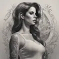 Matte portrait of Lana Del Rey with tattoos, 8k, Highly Detailed, Powerful, Alluring, Artstation, Magical, Digital Painting, Photo Realistic, Sharp Focus, Volumetric Lighting, Concept Art by Stanley Artgerm Lau, Alphonse Mucha, Greg Rutkowski